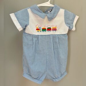 Vintage choo choo train romper by Alexis Baby.